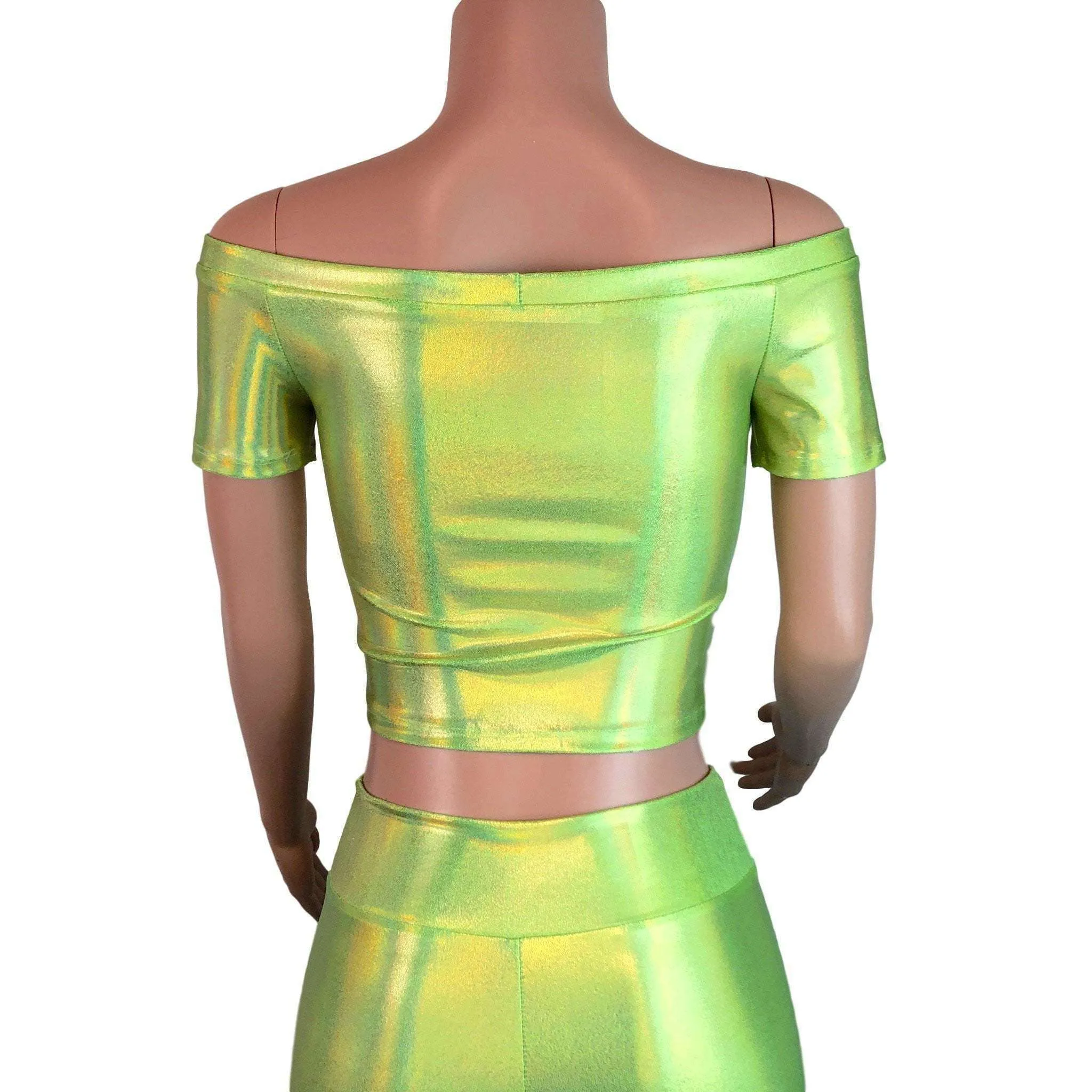 Cold Shoulder Top - Lime Green Holographic