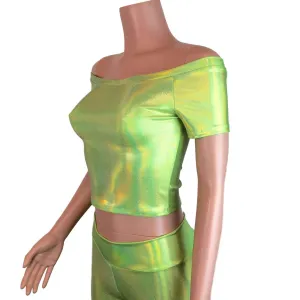 Cold Shoulder Top - Lime Green Holographic