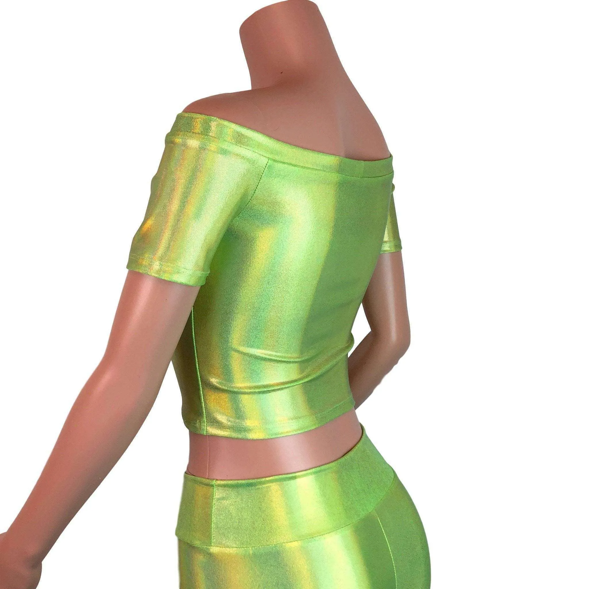 Cold Shoulder Top - Lime Green Holographic