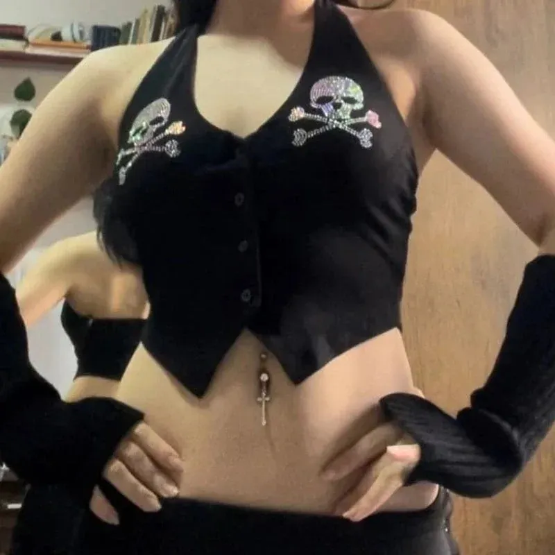 Edgy Skull Printed Gothic Top