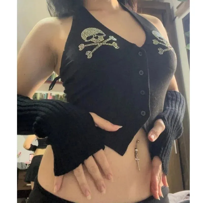Edgy Skull Printed Gothic Top