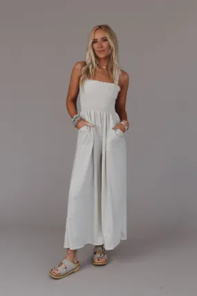 Oatmeal Smocked Felicity Jumpsuit - Comfy and Stylish