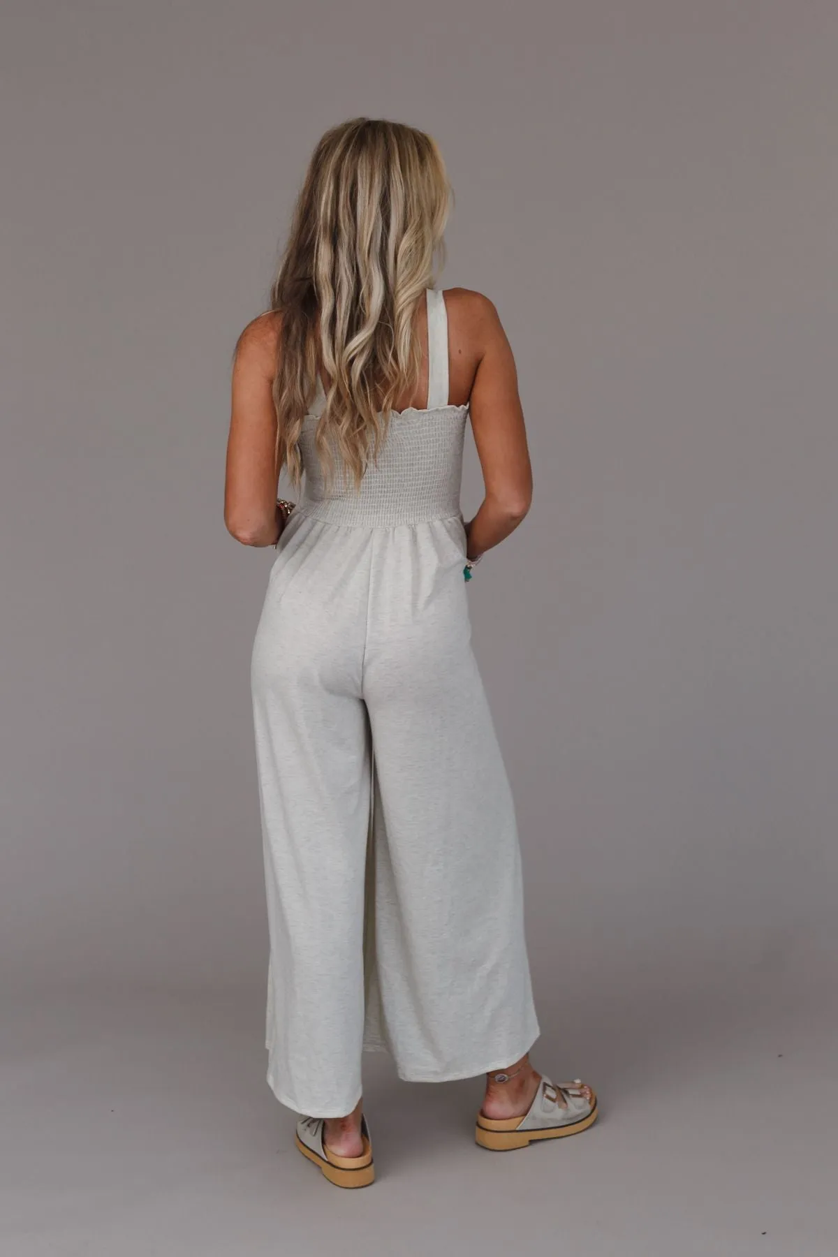 Oatmeal Smocked Felicity Jumpsuit - Comfy and Stylish