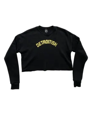 Ink Detroit Detroitish Women's Cropped Fleece Crewneck Sweatshirt - Black & Gold Foil