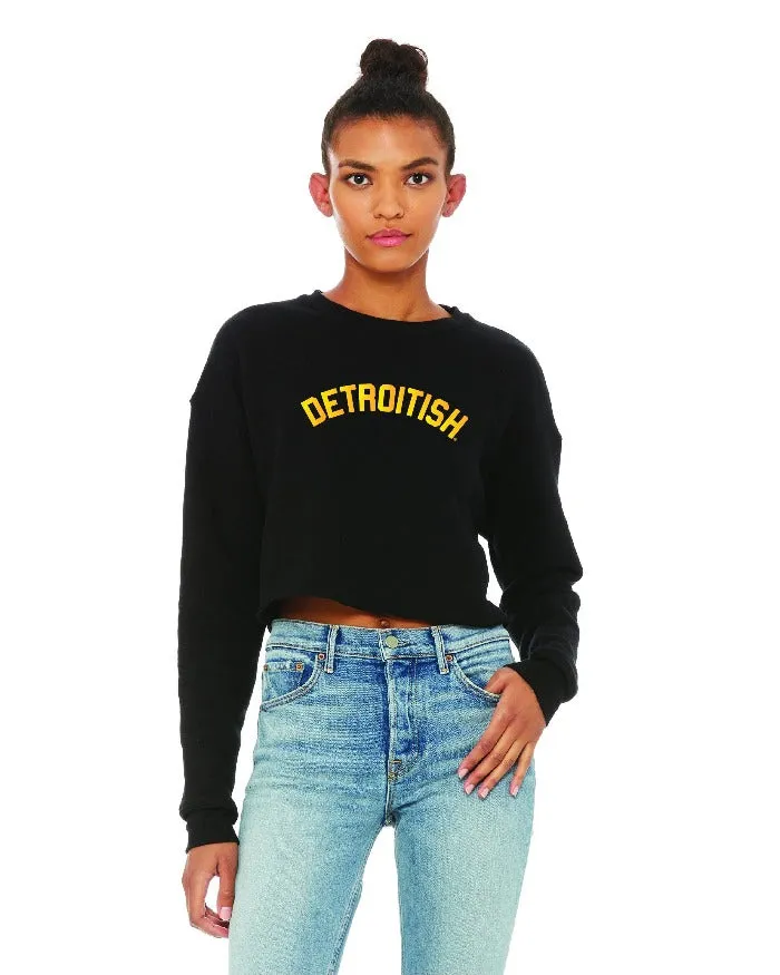 Ink Detroit Detroitish Women's Cropped Fleece Crewneck Sweatshirt - Black & Gold Foil
