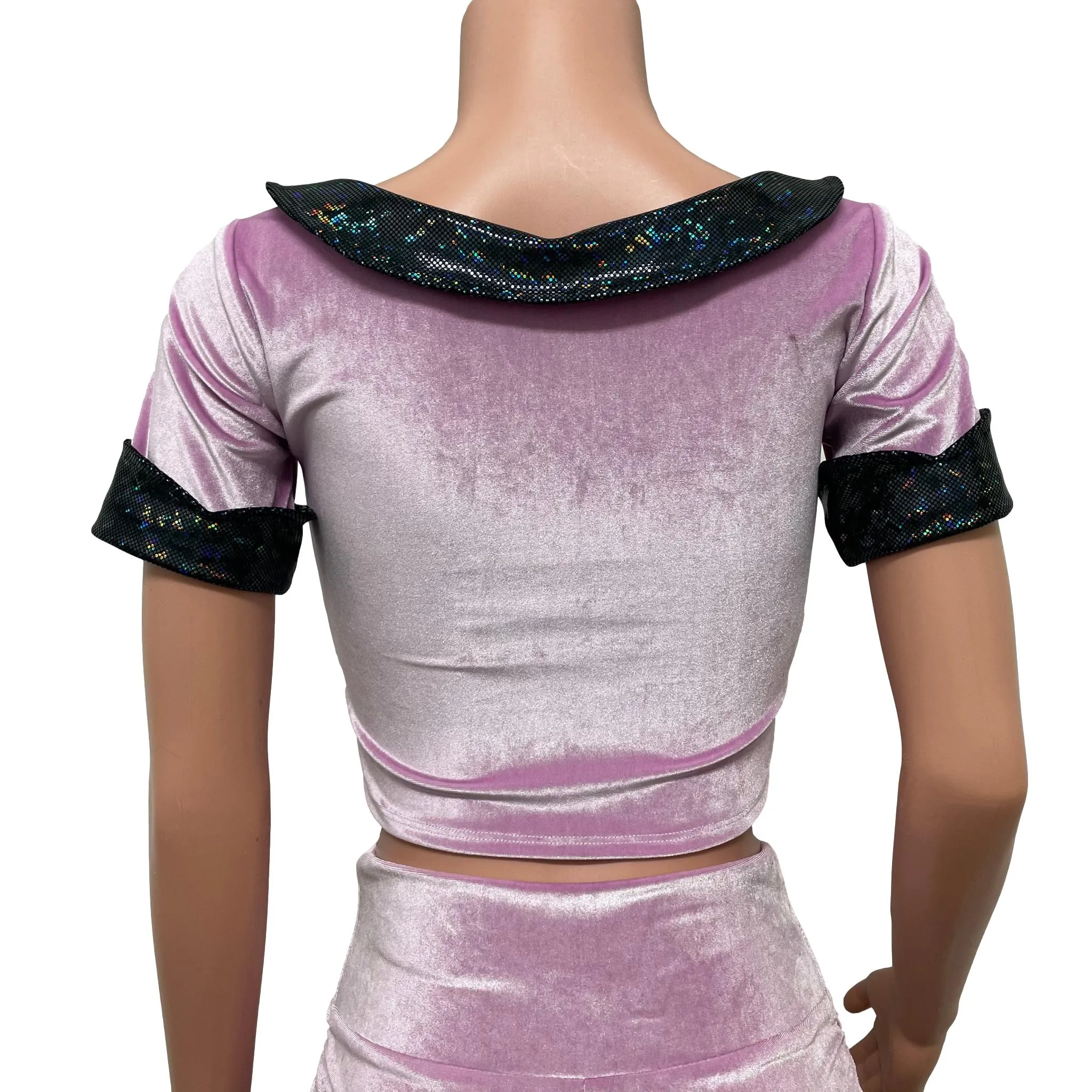 Lilac Velvet Petal Collared Crop Top