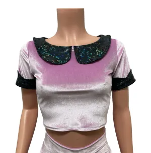 Lilac Velvet Petal Collared Crop Top
