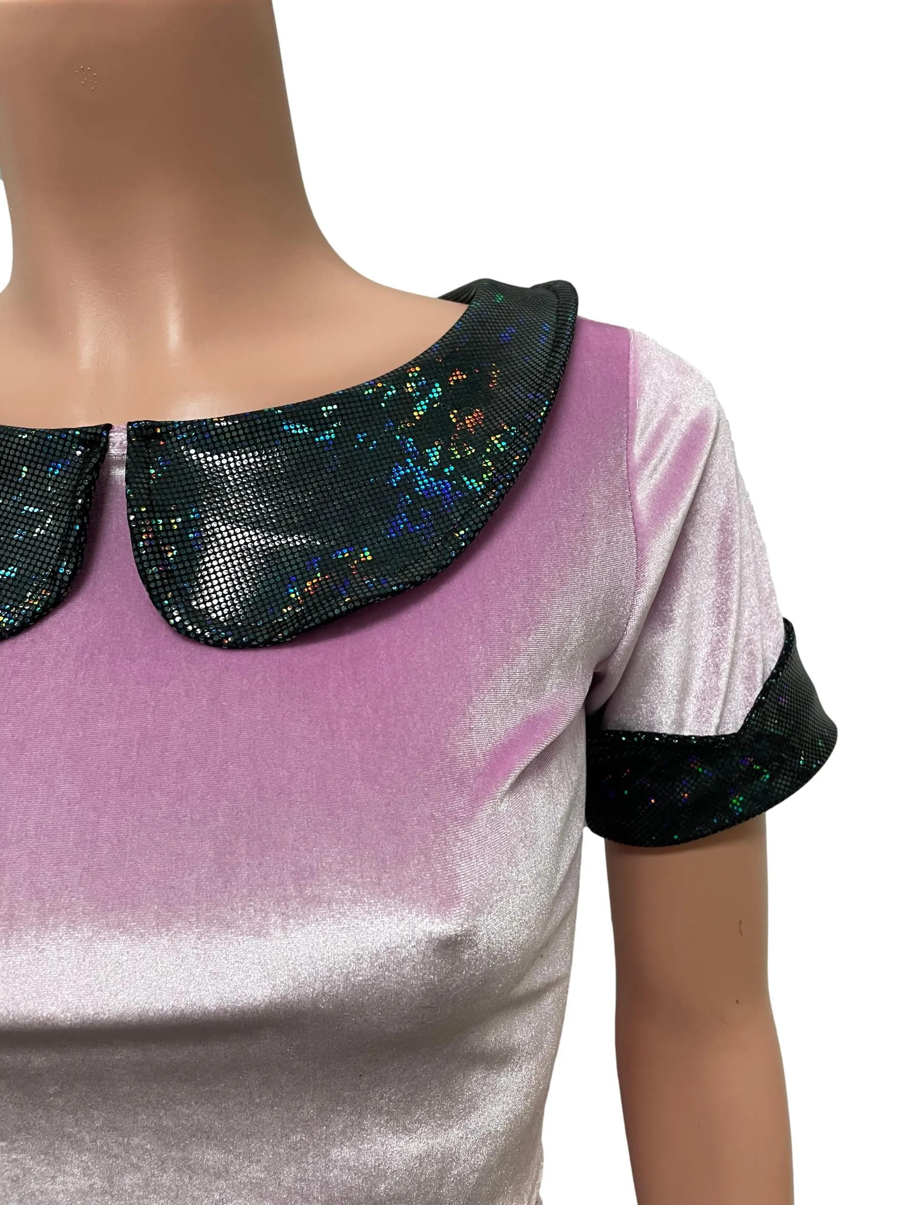 Lilac Velvet Petal Collared Crop Top