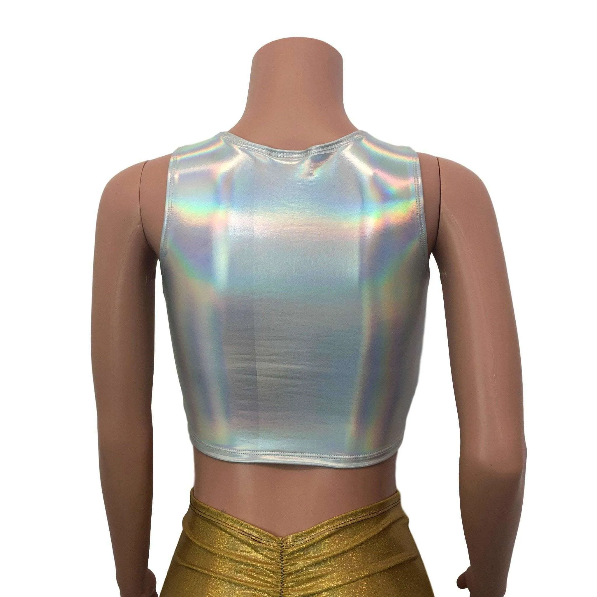 Mesh Inset Crop Tank Top - Opal Holographic
