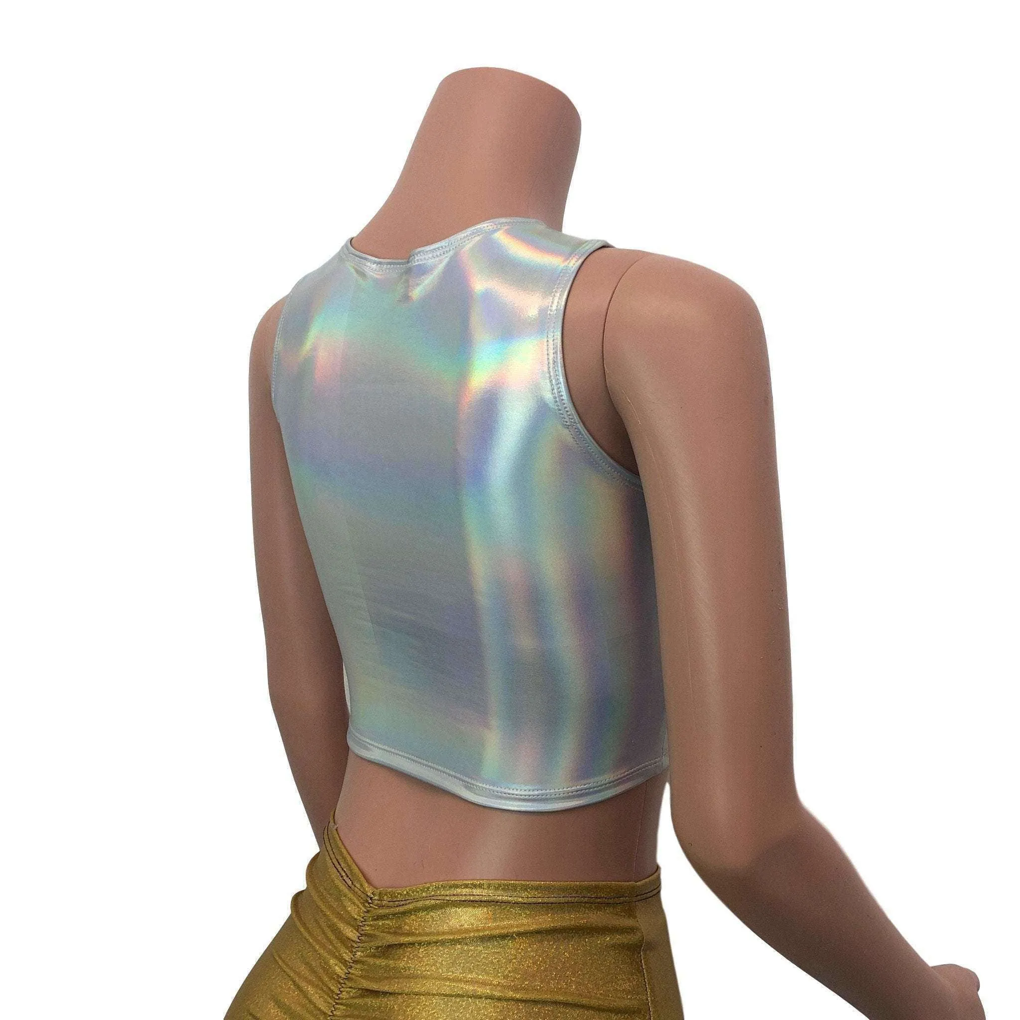 Mesh Inset Crop Tank Top - Opal Holographic