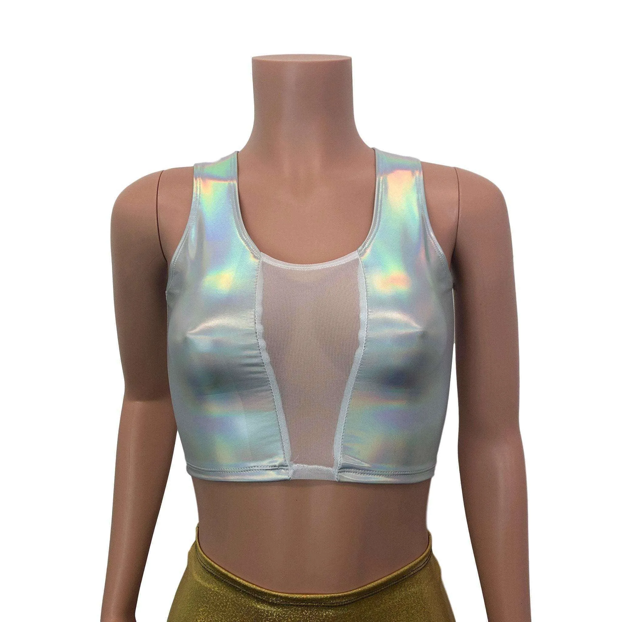 Mesh Inset Crop Tank Top - Opal Holographic