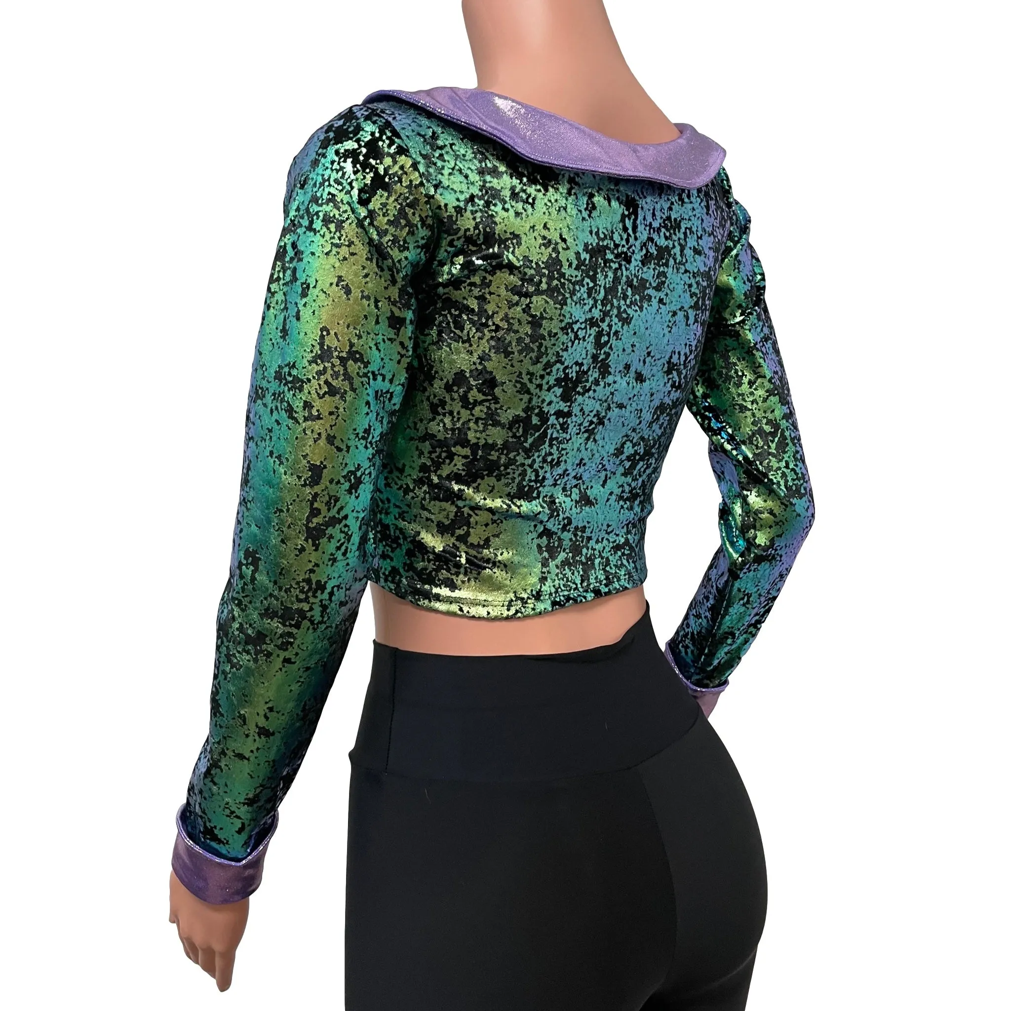 Metallic Velvet Petal Collared Crop Top