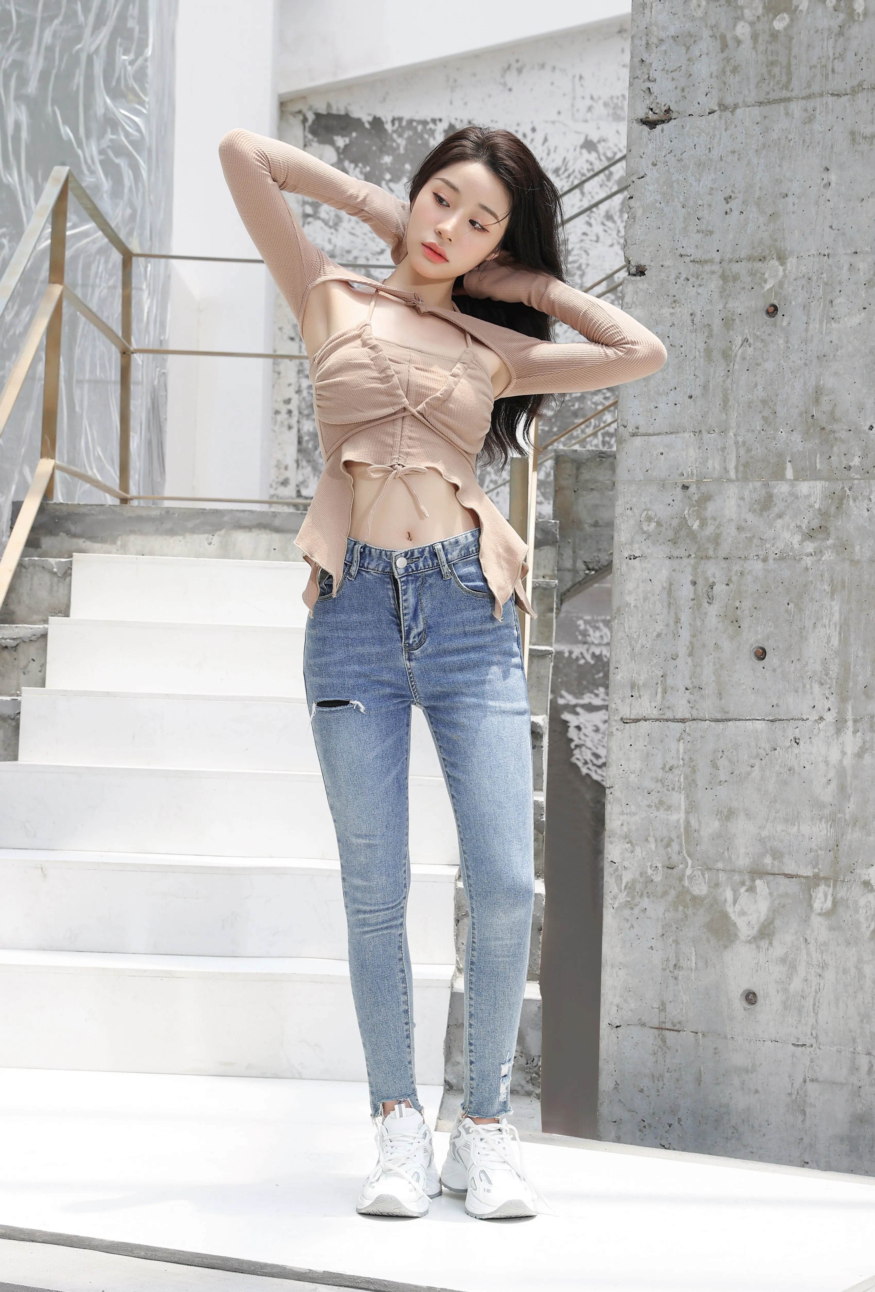 Off Shoulder Shrug Warmer and Ruched Halter Layered Crop Top