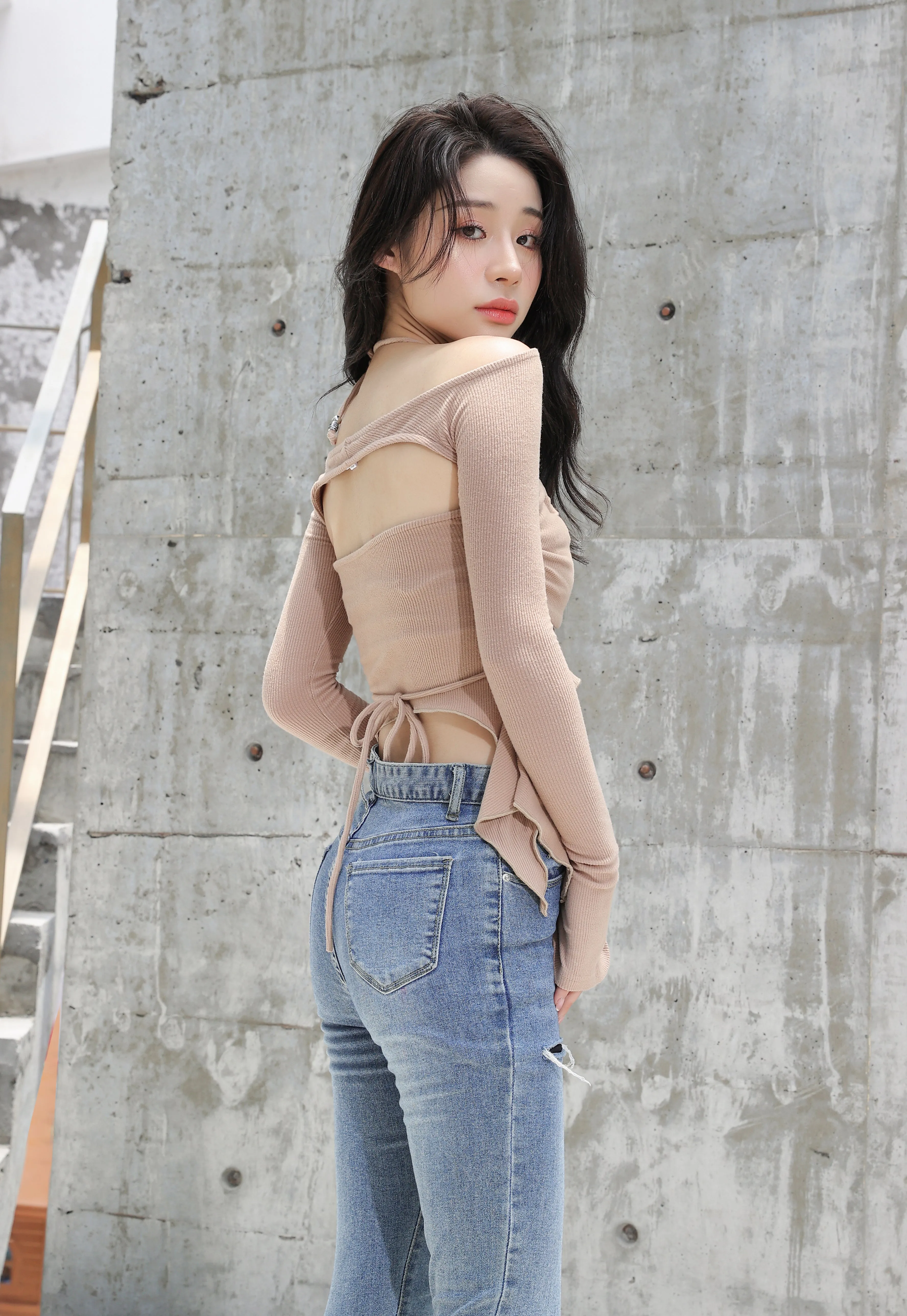 Off Shoulder Shrug Warmer and Ruched Halter Layered Crop Top