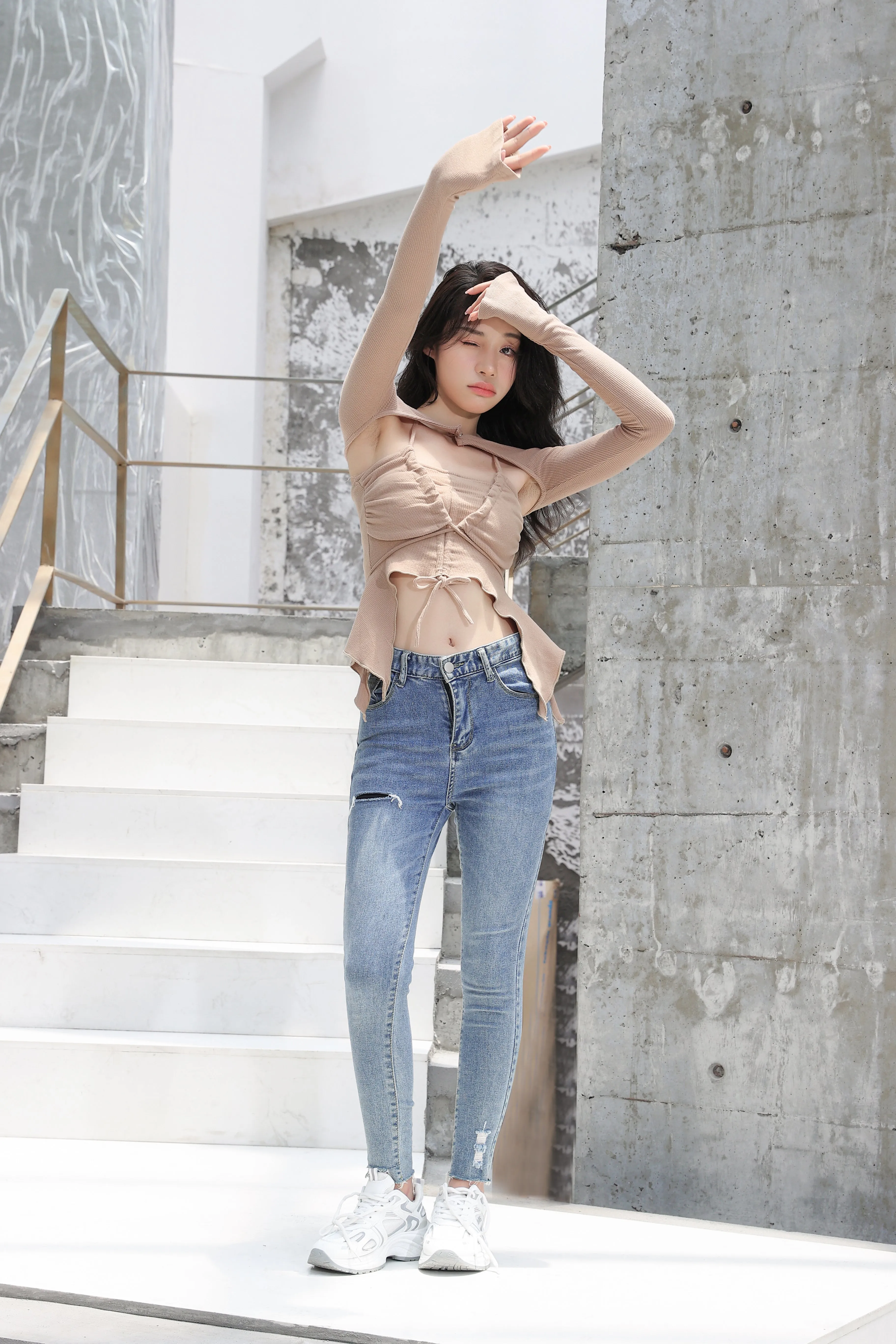 Off Shoulder Shrug Warmer and Ruched Halter Layered Crop Top