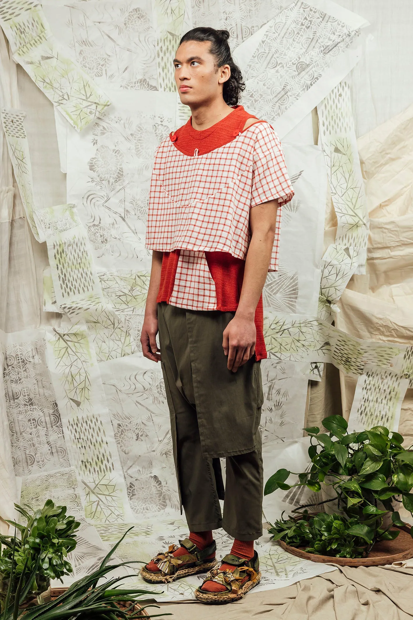 SL24 JUN OVERSIZE CROP TOP - SAMBAL CHECK